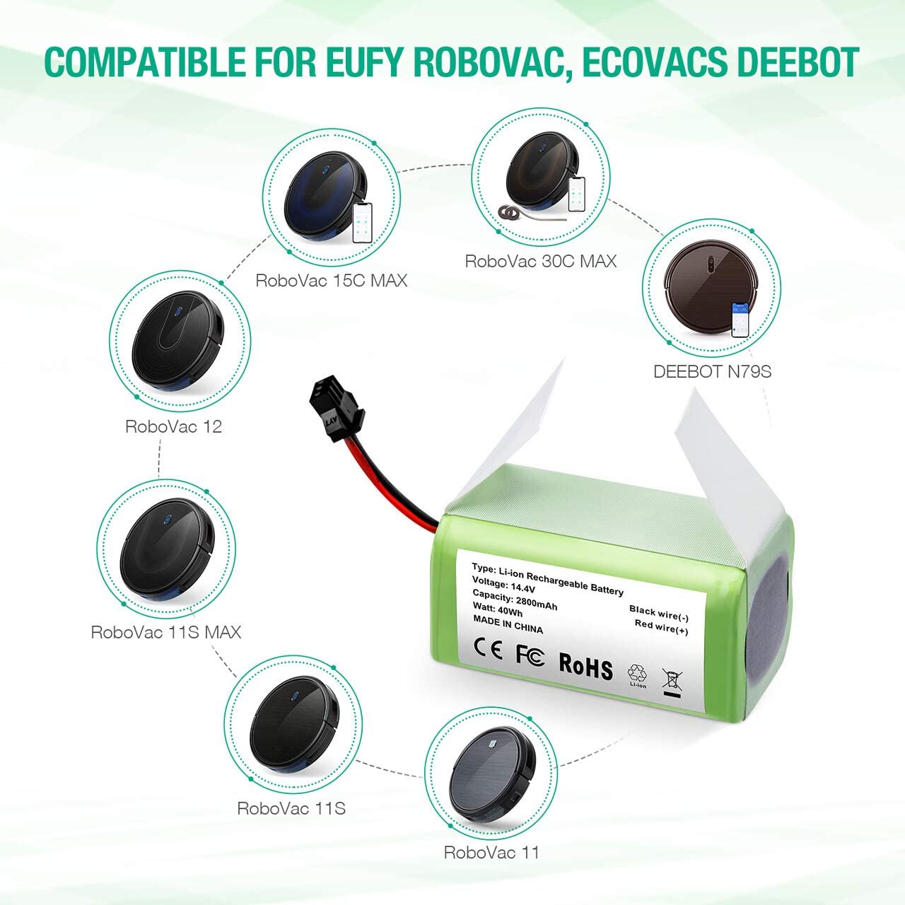Original 14,4 V 2600 mAh Ersatzakku für Conga Excellent 990 1090 1790 1990 Deebot N79S N79 DN622 Robovac 11 Tesvor X500 – Detail 4