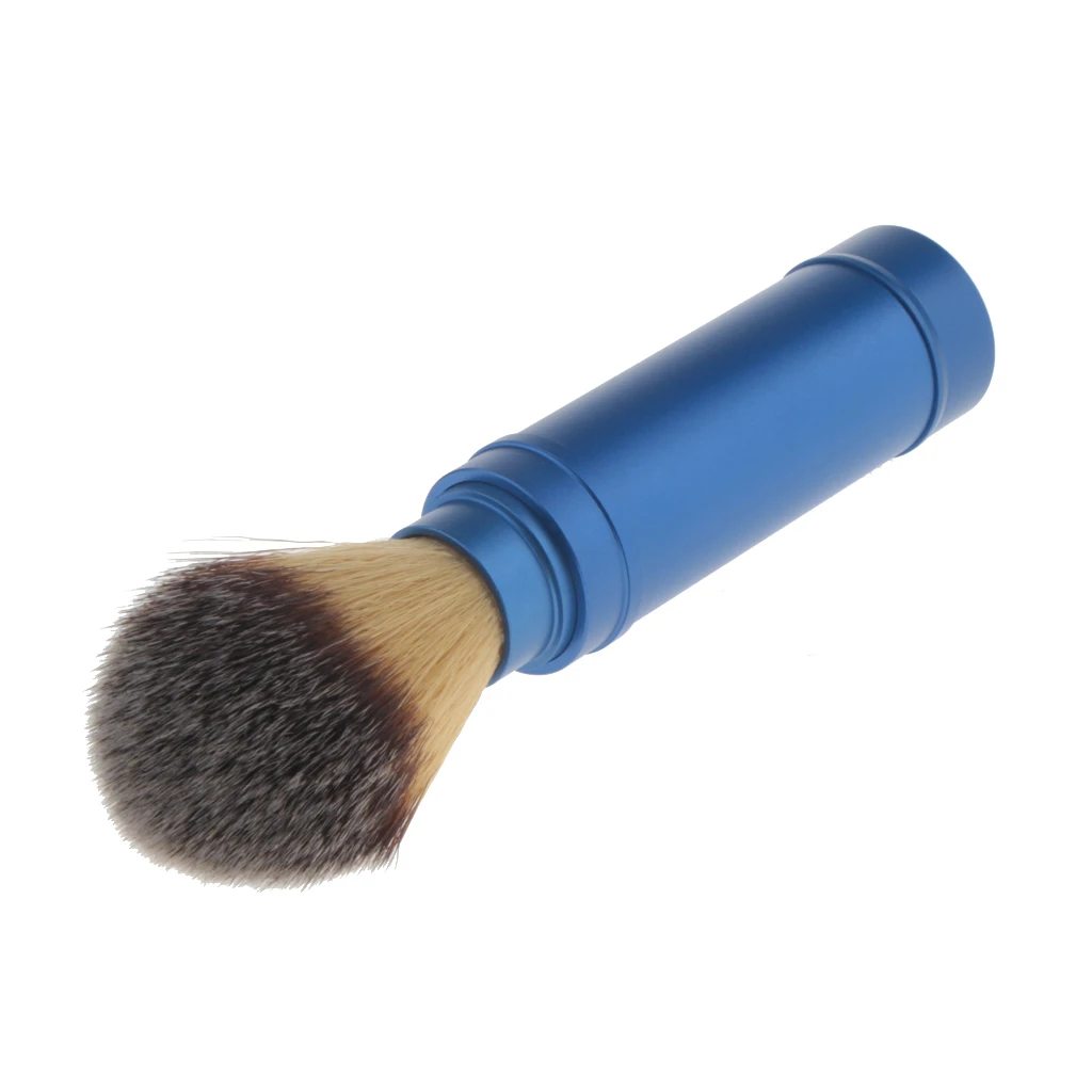 Soft Dense Shaving Brush with Hard Aluminium Handle, Men`s Professional Shaving Tool, Blue Metal Handle