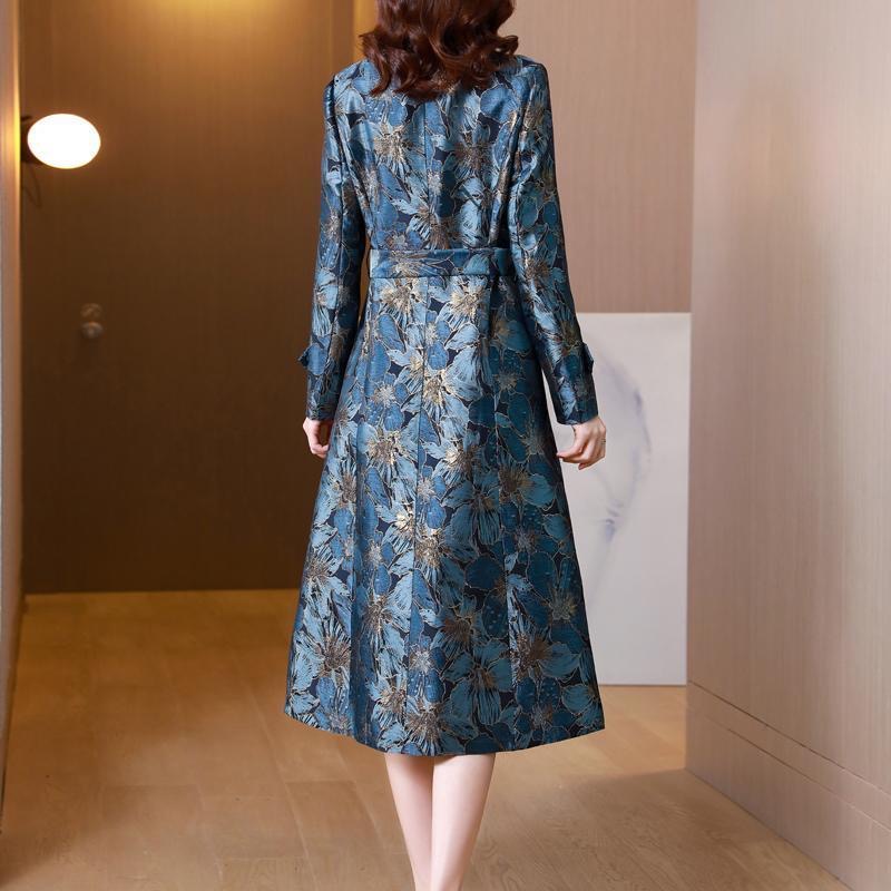 Trench Coat longo floral Dobby para mulheres,