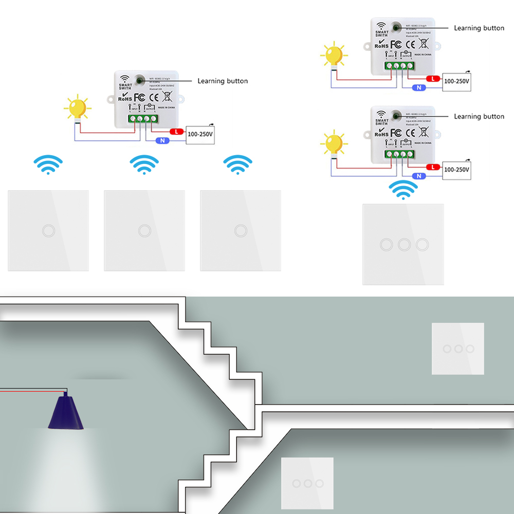 mini wi fi interruptor de controle casa inteligente sem fio botão toque painel parede relé luz módulo interruptor temporizador googlehome