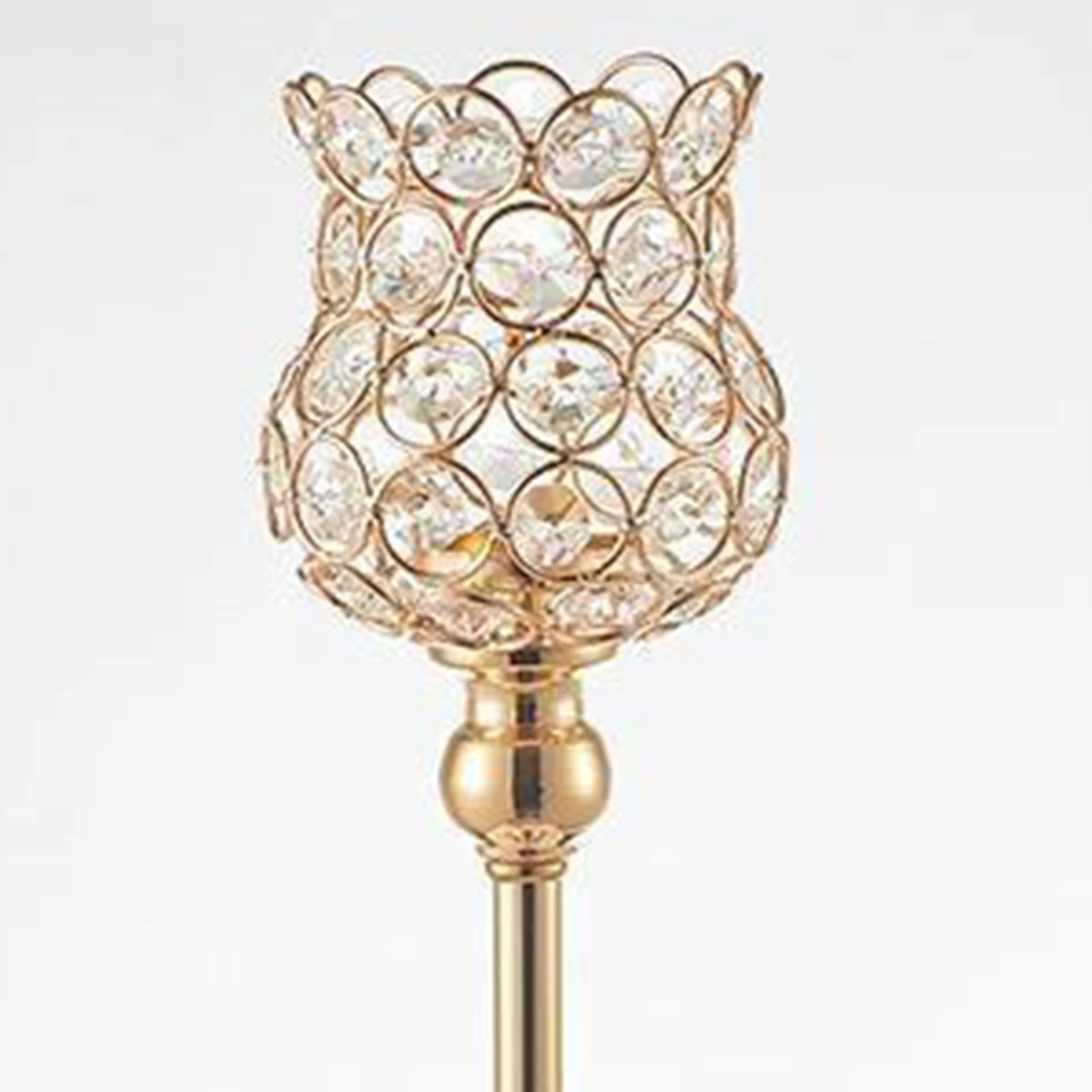 Crystal Candle Lantern Gold Candlestick Candle Holder Centerpiece Decor 18cm