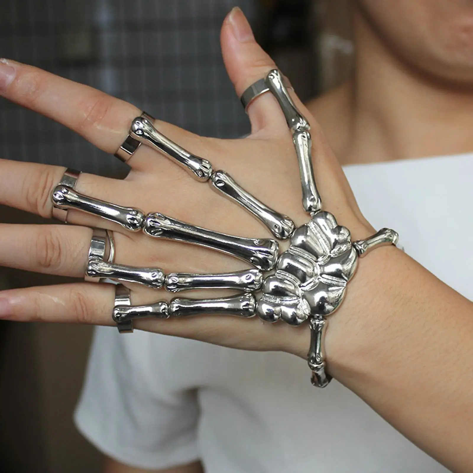 Skeleton Hand Bracelet with Rings Elasticity Wristband Skeleton Bangles for Party