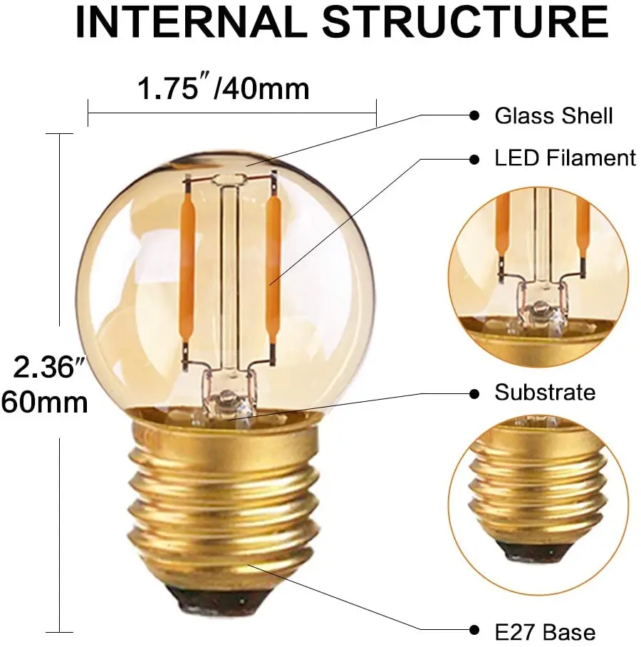 G40 Mini Globe Retro Led Lamp E27 220V Dimmable Led Light Bulb E26 110V Edison Filament 1W 2700K Vintage String Light