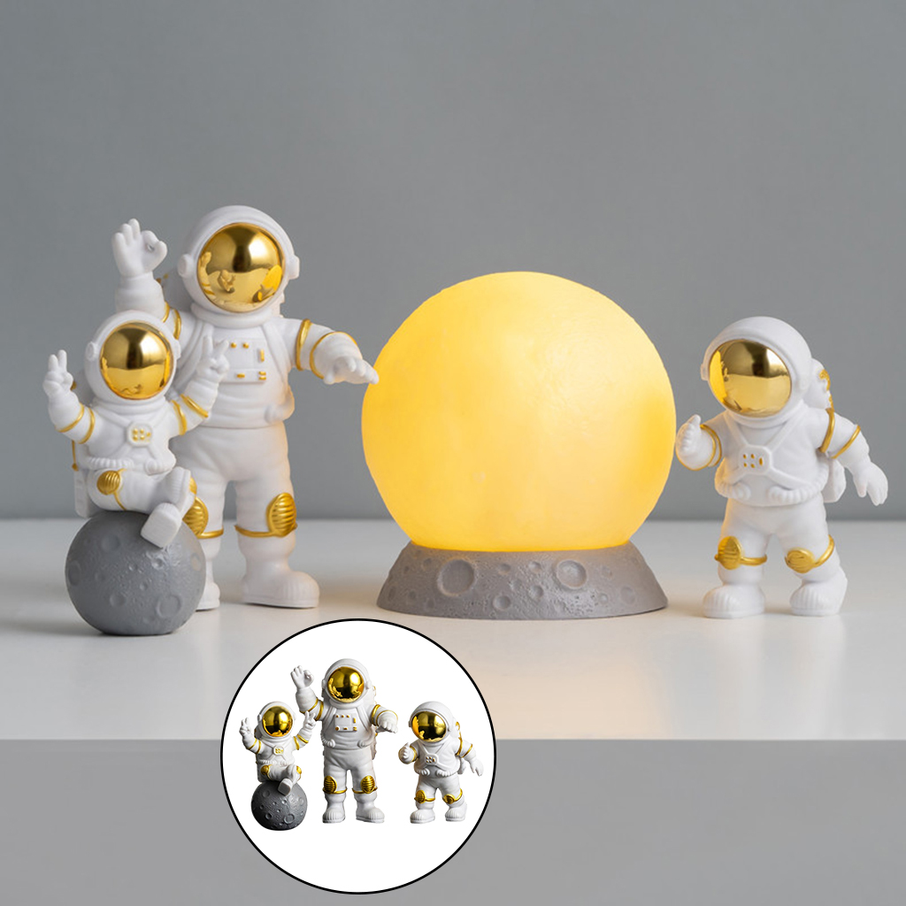 3pcs Astronaut Figurine, PVC Spaceman Statue Decor Model Ornament Car Home Office Interior Figure Party Cake Topper