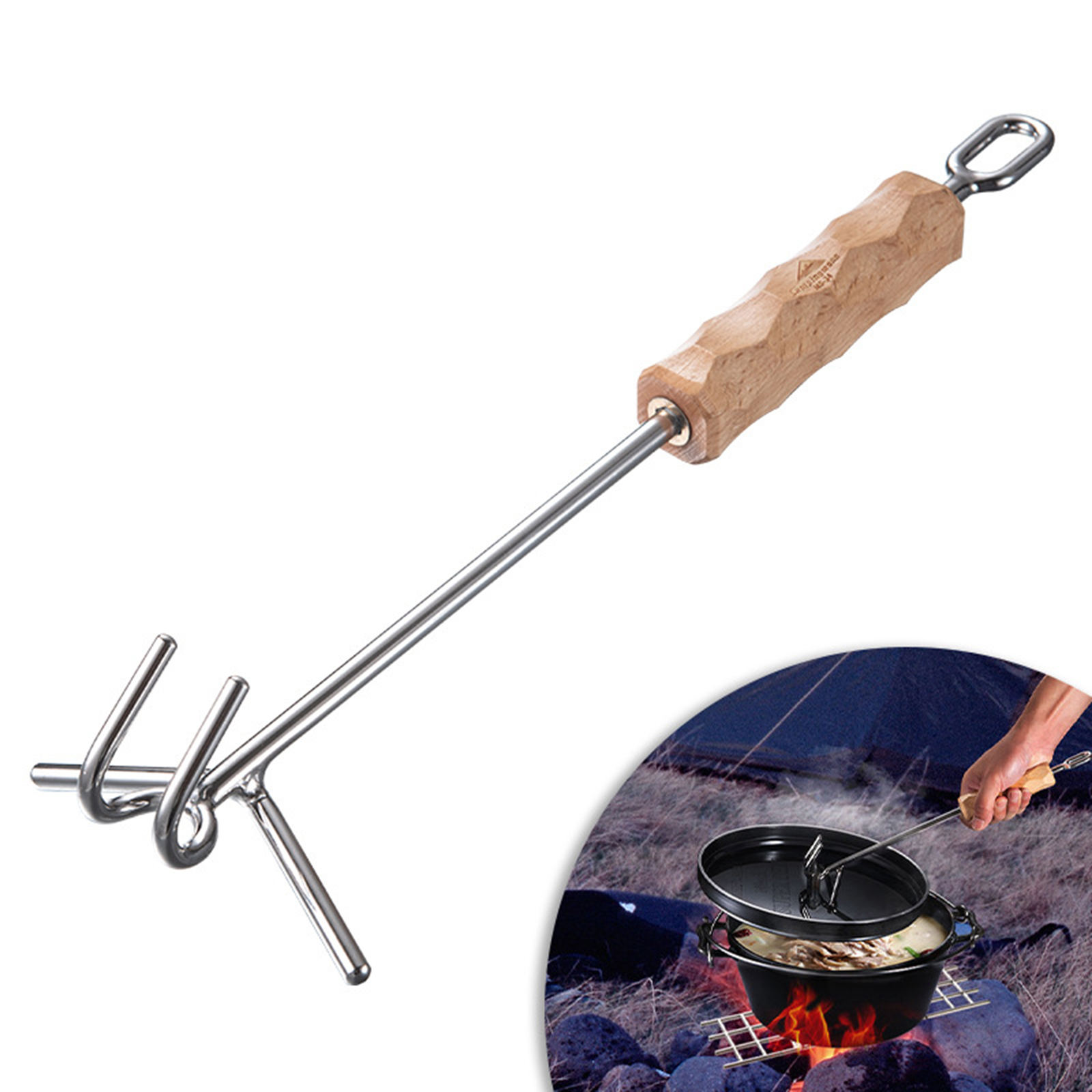 Camp Dutch Oven Lid Lifter Wooden Handle Lifting Carrying Dutch Ovens 14inch