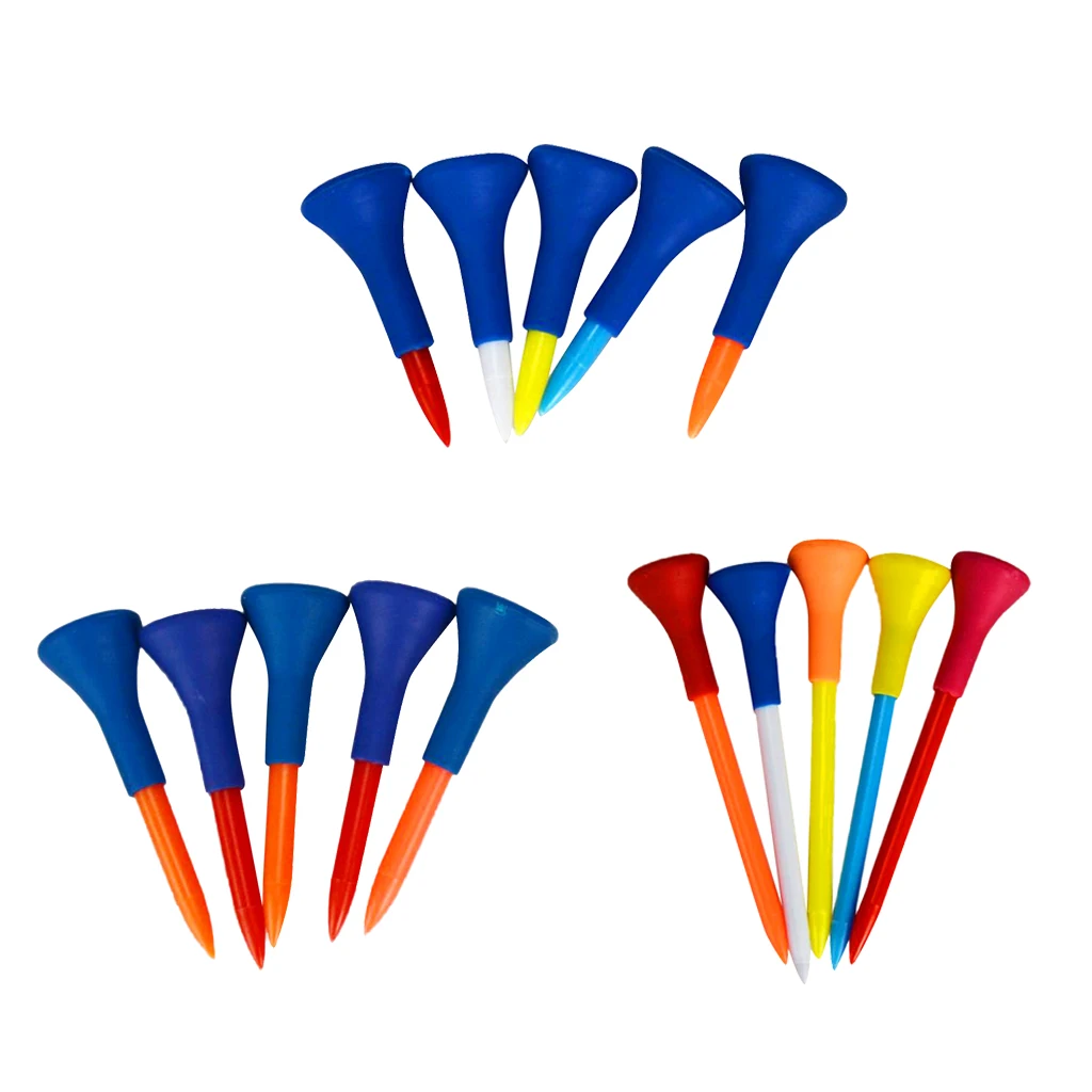 Golf Rubber Cushion Top Plastic Golf Tees Driving Range (5 Pack) for Practice Mat - Multi Color - Various Size