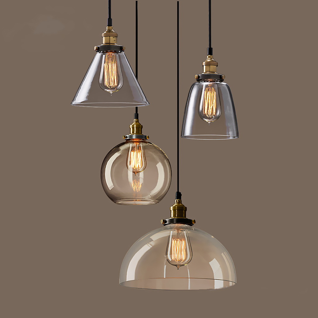 Baoblaze E27 Vintage Glass + Iron Chandelier Pendant Light Lampshade Bulb Cage