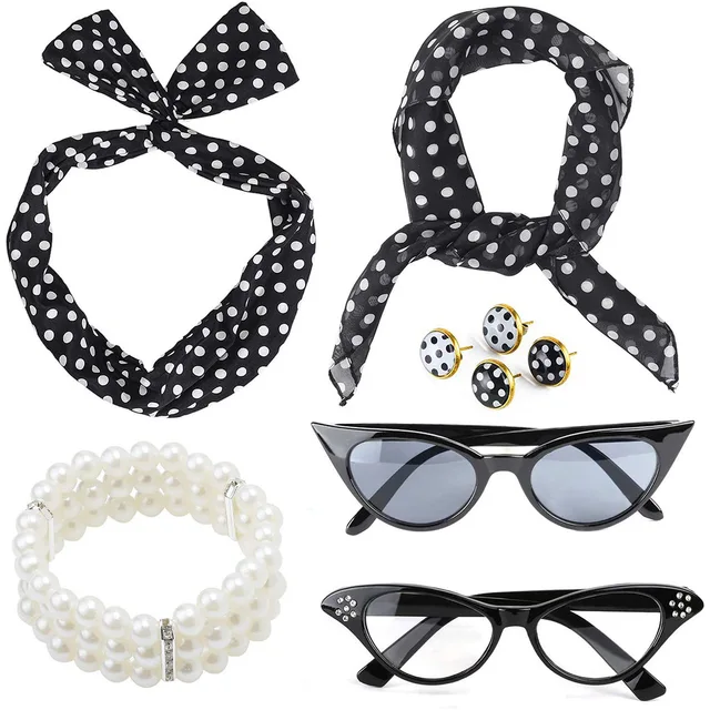 BIQIQI Años 50 Accesorios de Disfraz, Disfraz Grease Mujer, 50s Accesorios  Mujer Retro Rockabilly, con Gafas, Diadema de Lunares, Pañuelo de Seda,  Pendientes, para Fiesta Retro de Carnaval L : : Juguetes