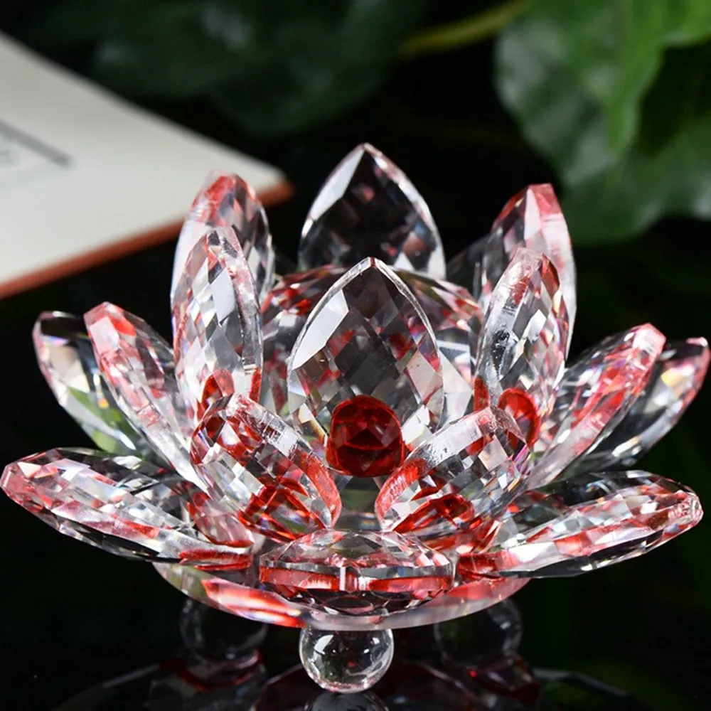 Mini Crystal Cut Glass Blue Lotus Flower Figurine Paperweight Wedding Gift 