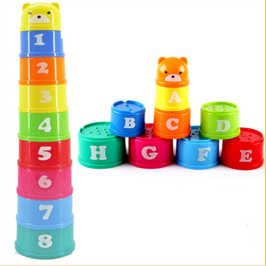9pcs Stacking Rainbow Cups Stack Up Blocks Kids Educational Toy Bath Toys