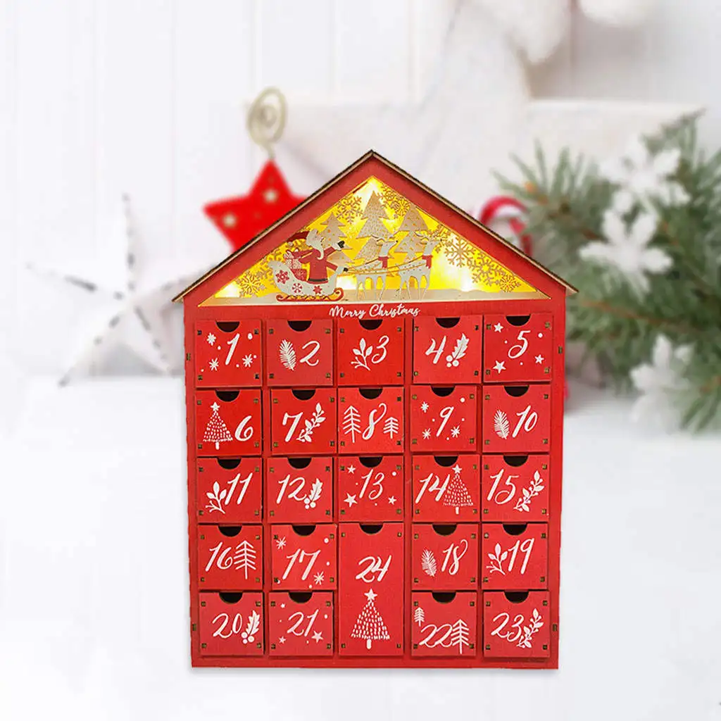 Traditional Christmas Wooden Advent Calendar with Drawers 24 Day 