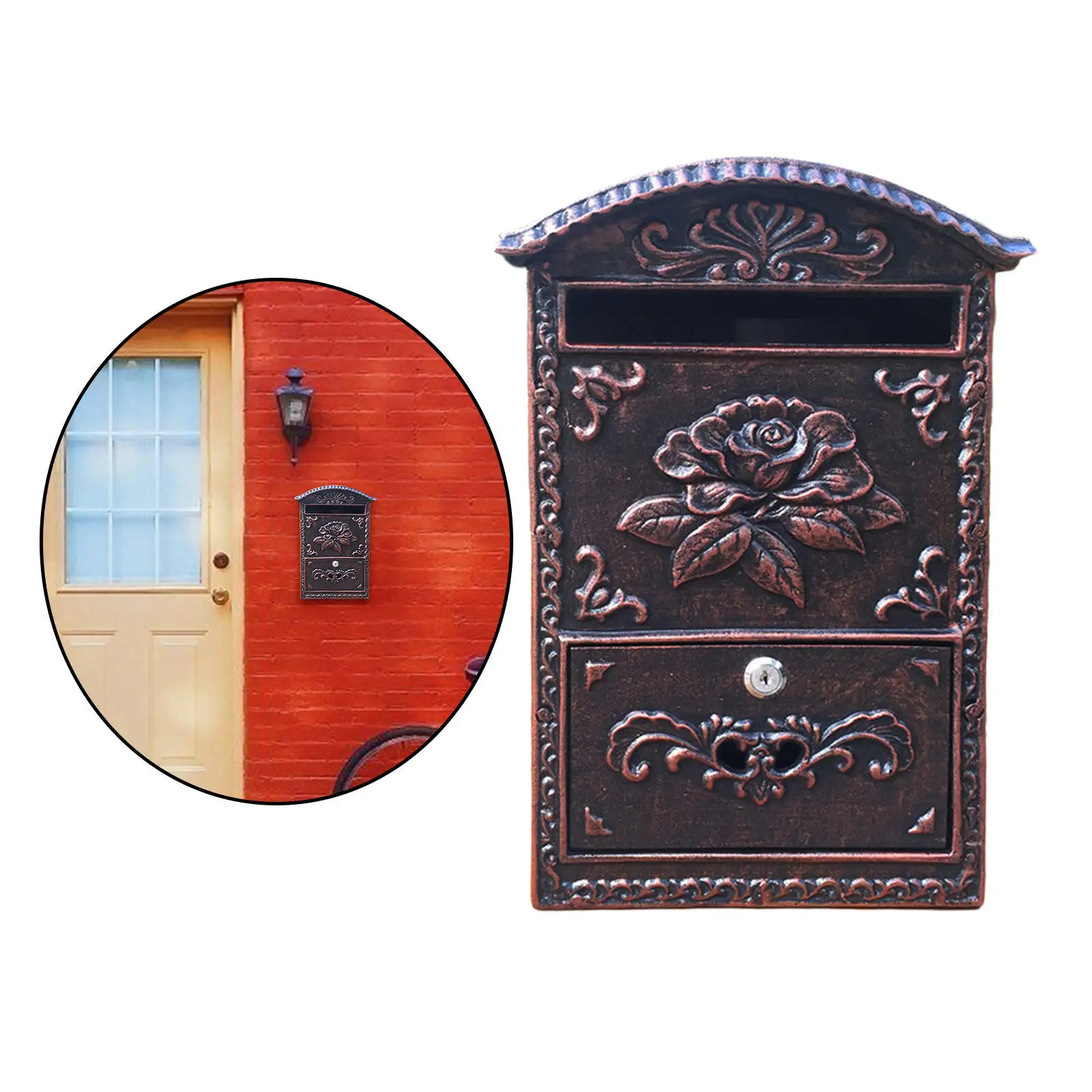 Wall-Mount Post Letter Box Locking Theft Security Decorative Vintage Style Mailbox for Outside Front Door Post Garden Newspaper