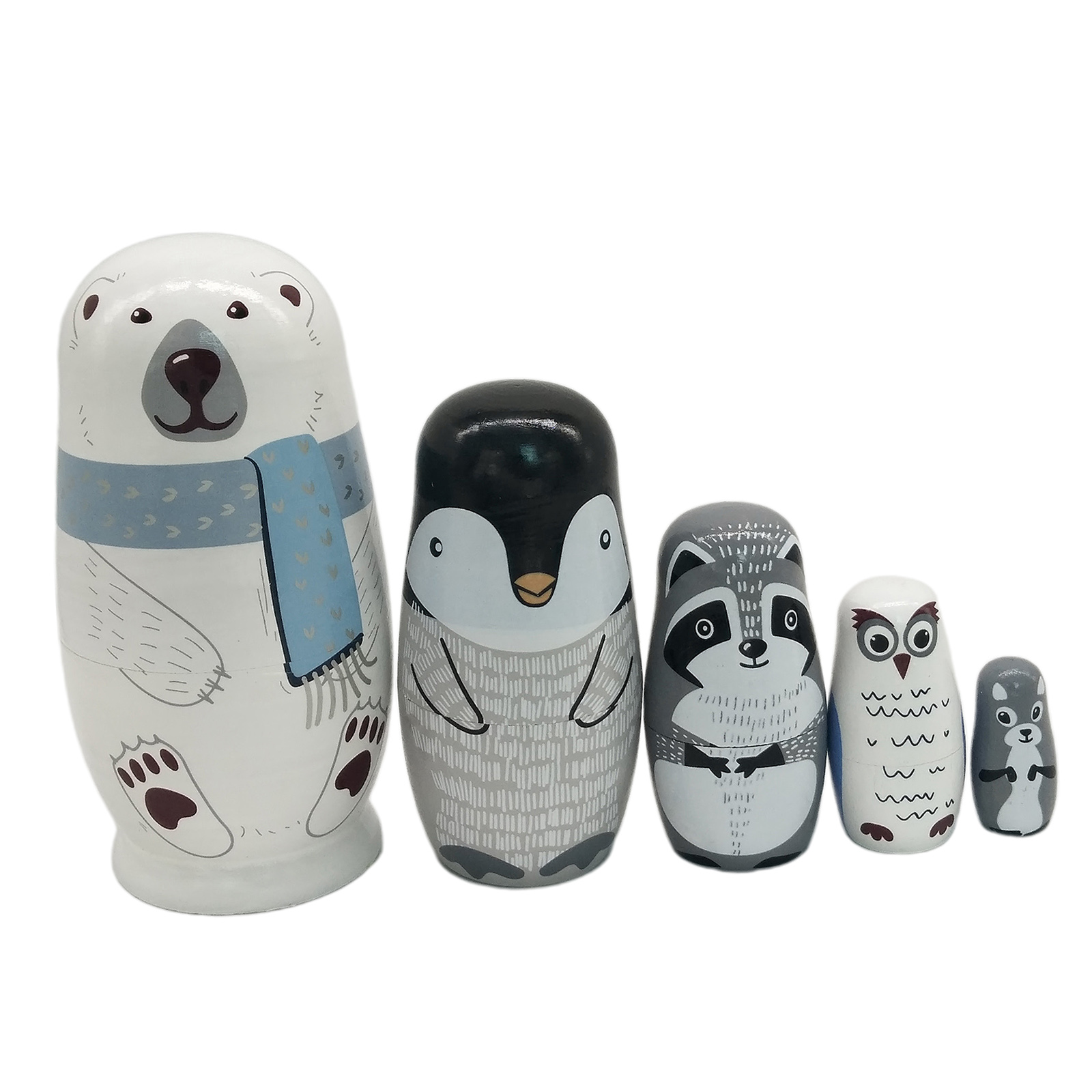 5 Pcs Russian Stacking Wooden Nesting Dolls Matryoshka Cartoon Animal Kids Toys