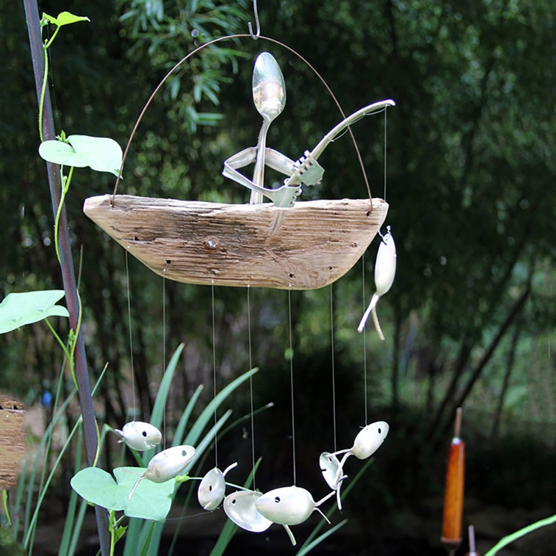 (🔥Hot Sale – 48% Off)fishing Man Spoon Fish Sculpture Wind Chime