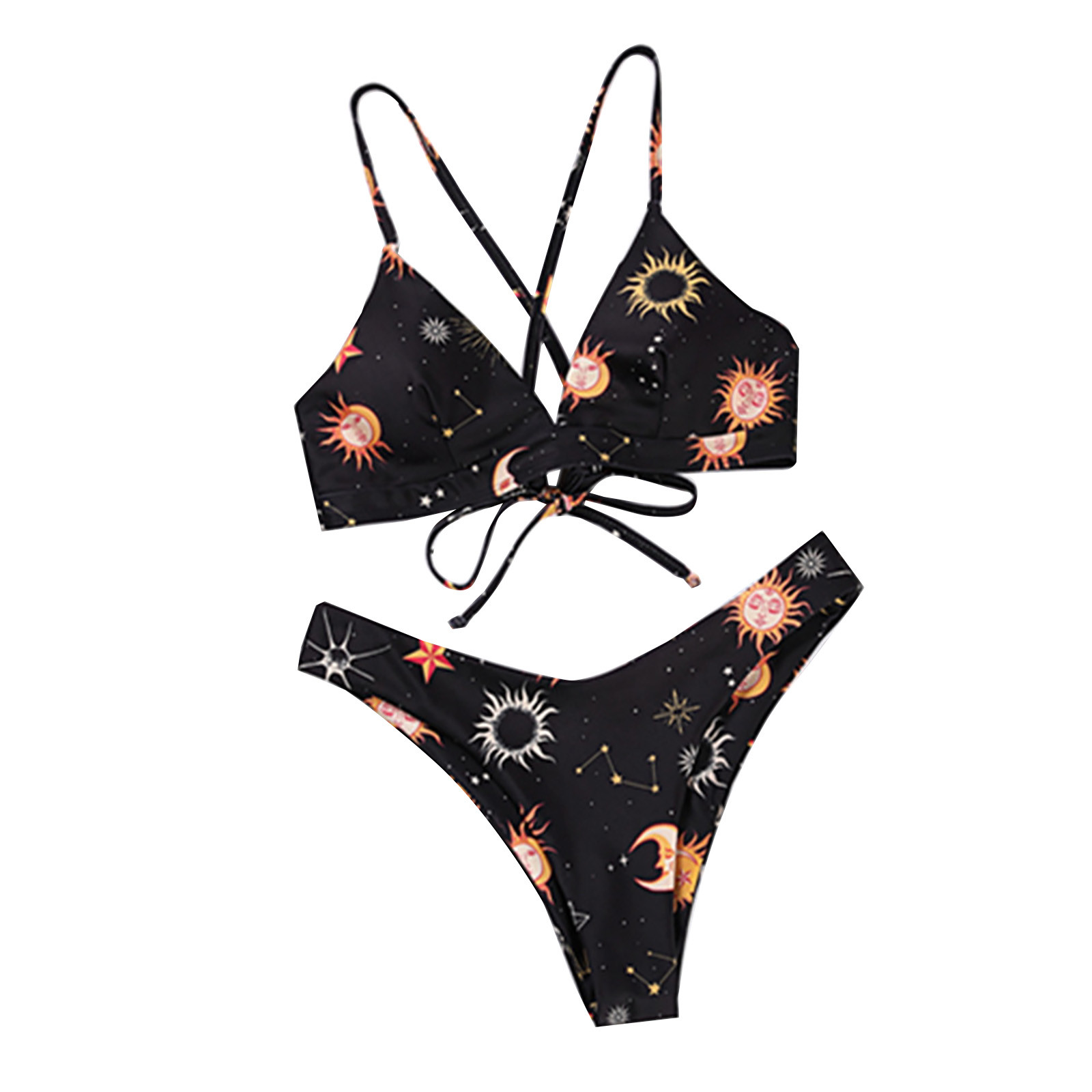 sun and moon lace up bikini set