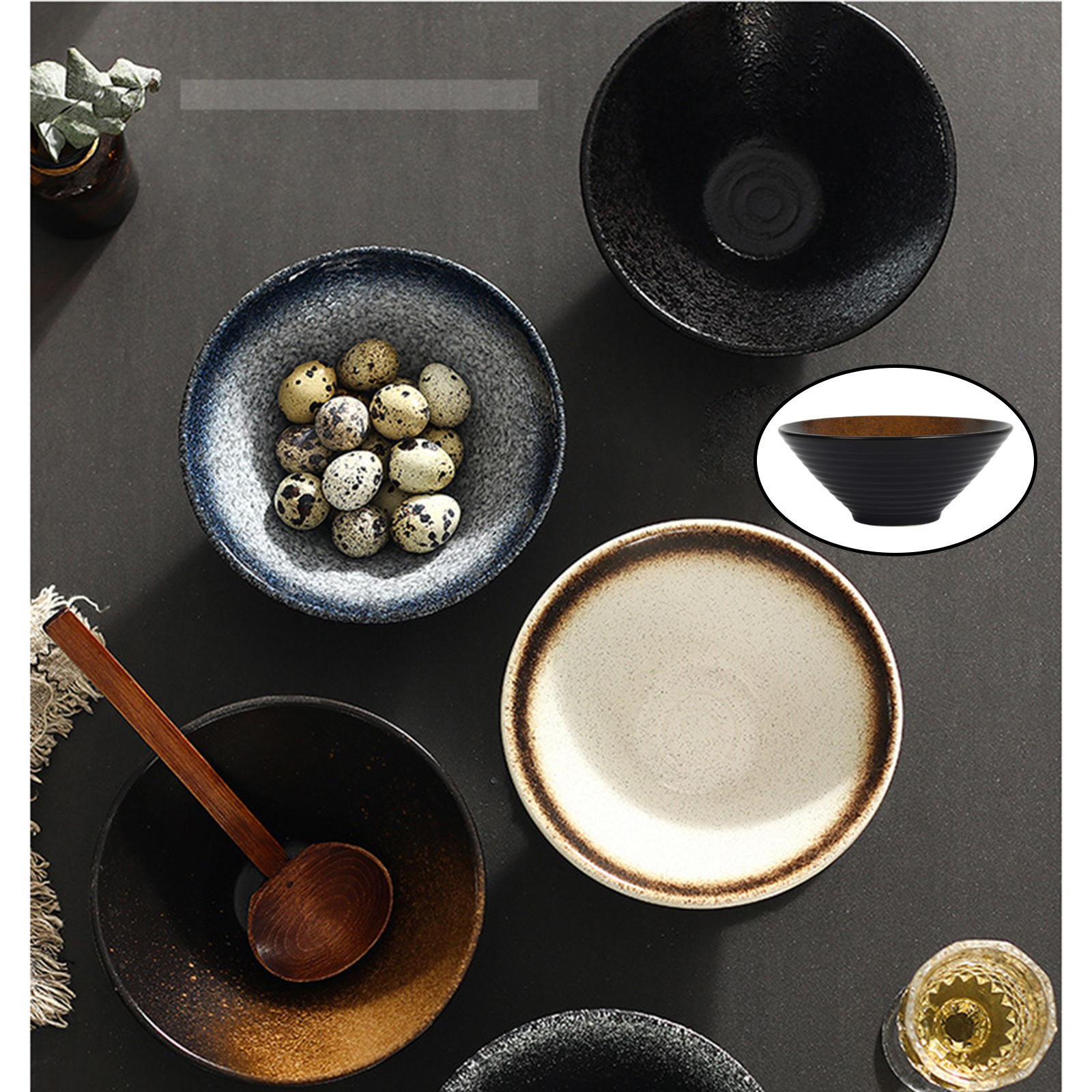 Ceramic Japanese Ramen Soup Bowl Set, Dishwasher and Microwave Safe, 900ml Large Noodle Bowl for Thai Udon Wonton Soup Pho