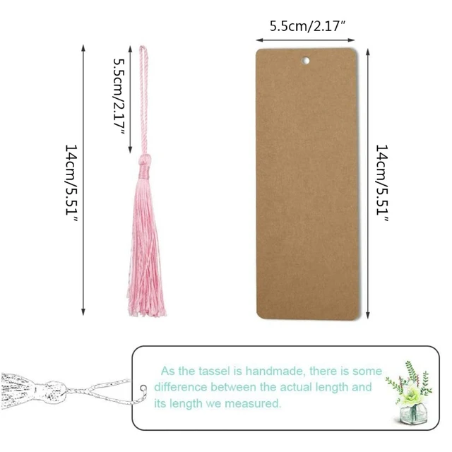 60 Sets Large Creamy White Blank Bookmarks, 6 * 2''Thick Paper Bookmarks  with Colorful Tassels, Plain Cardstock Bookmark with Pendant for Gift Tags  Key Chain DIY Craft 
