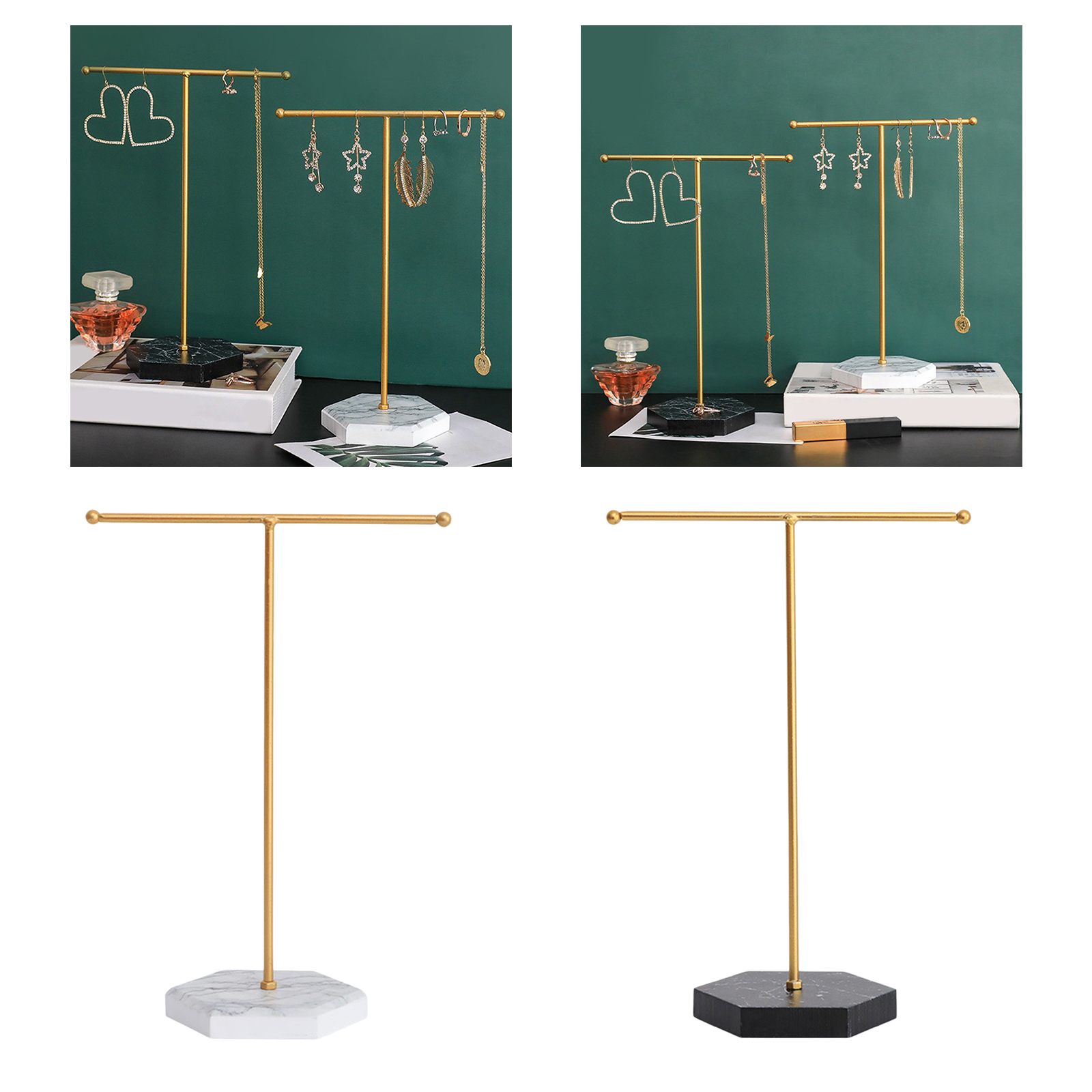 Metal Jewellery Stand Storage Gold Holder T-Bar Tower Show Rack for Ring Watch Necklace