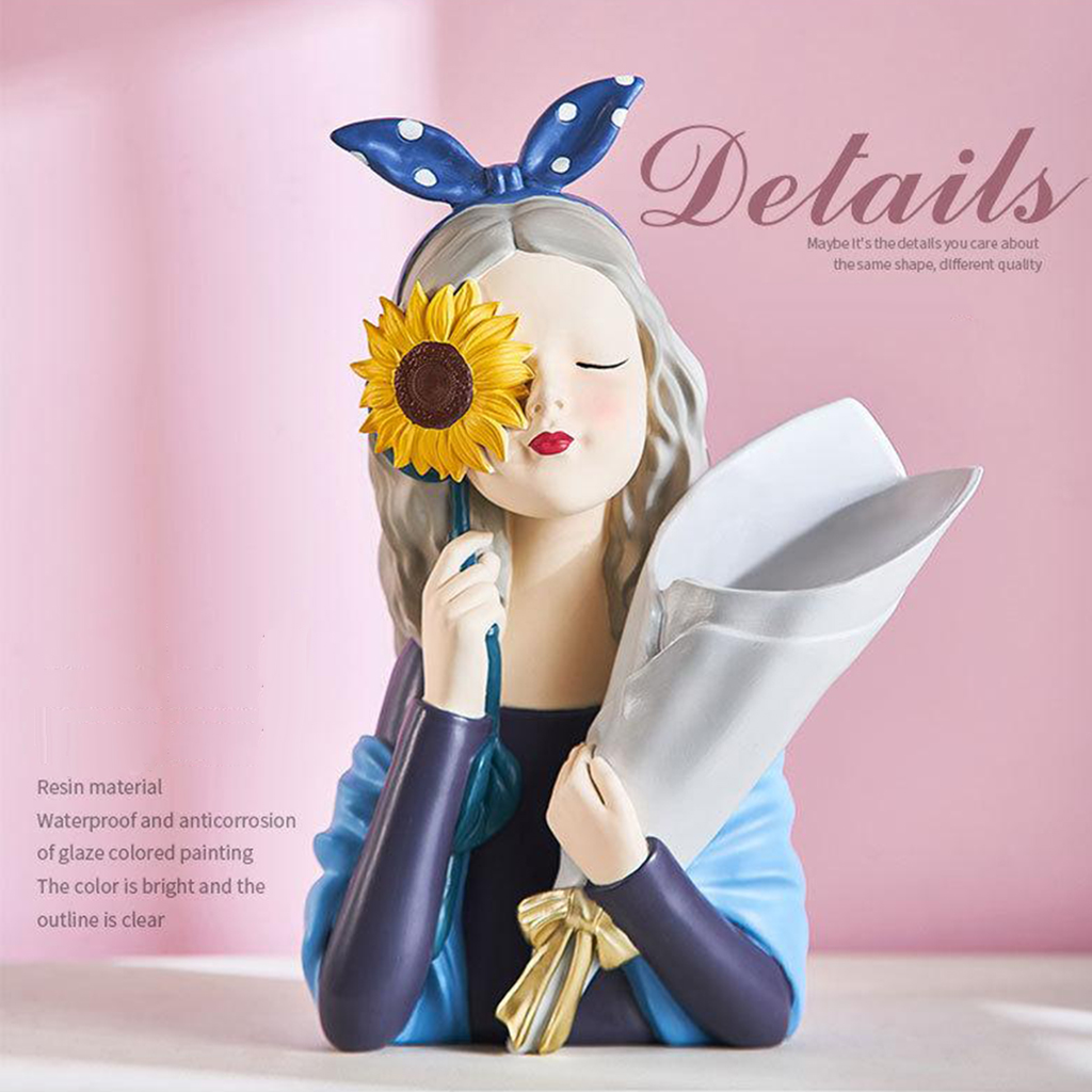 Chic Girl Dry Flower Vase Art Craft Resin Bar Desktop Sculpture Photo Prop