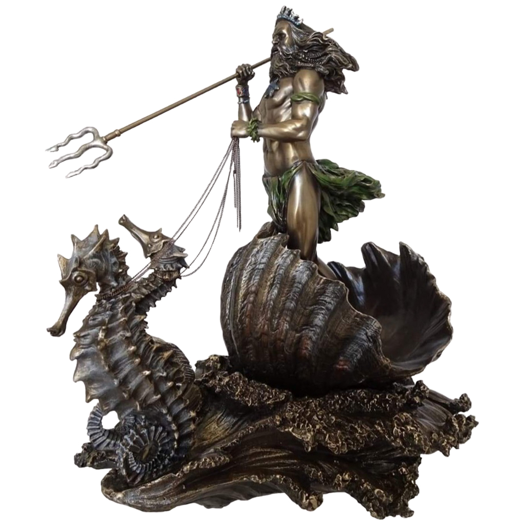 Poseidon Greek God of the Sea Statue Resin Art Peiece Neptune on Seahorse Figurine Wine Cabinet Shelt Bookcase Orament