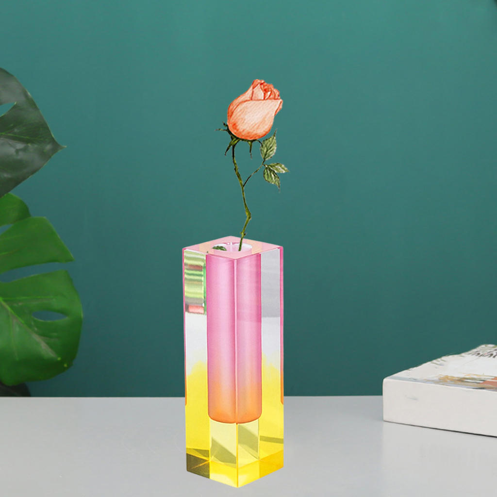 Modern Rainbow Pillar Bud Vase Tabletop Glass Vases Luxury Decorative Acrylic Crystal Nordic Room Decoration Home