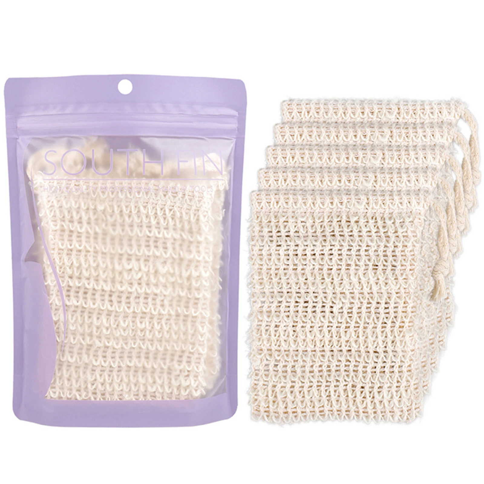 5Pcs Natural Ramie Exfoliate Soap Holder Bag Pouch with Drawstring Hand Made Soap Holder Foaming Drying