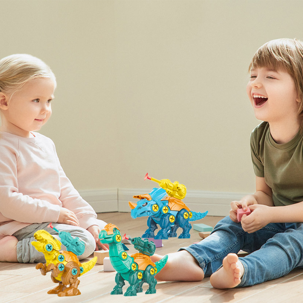 DIY Dinosaur Model Toy with Shooting Screw Nut Toys for 3-7 Years Old Children Kids Gifts