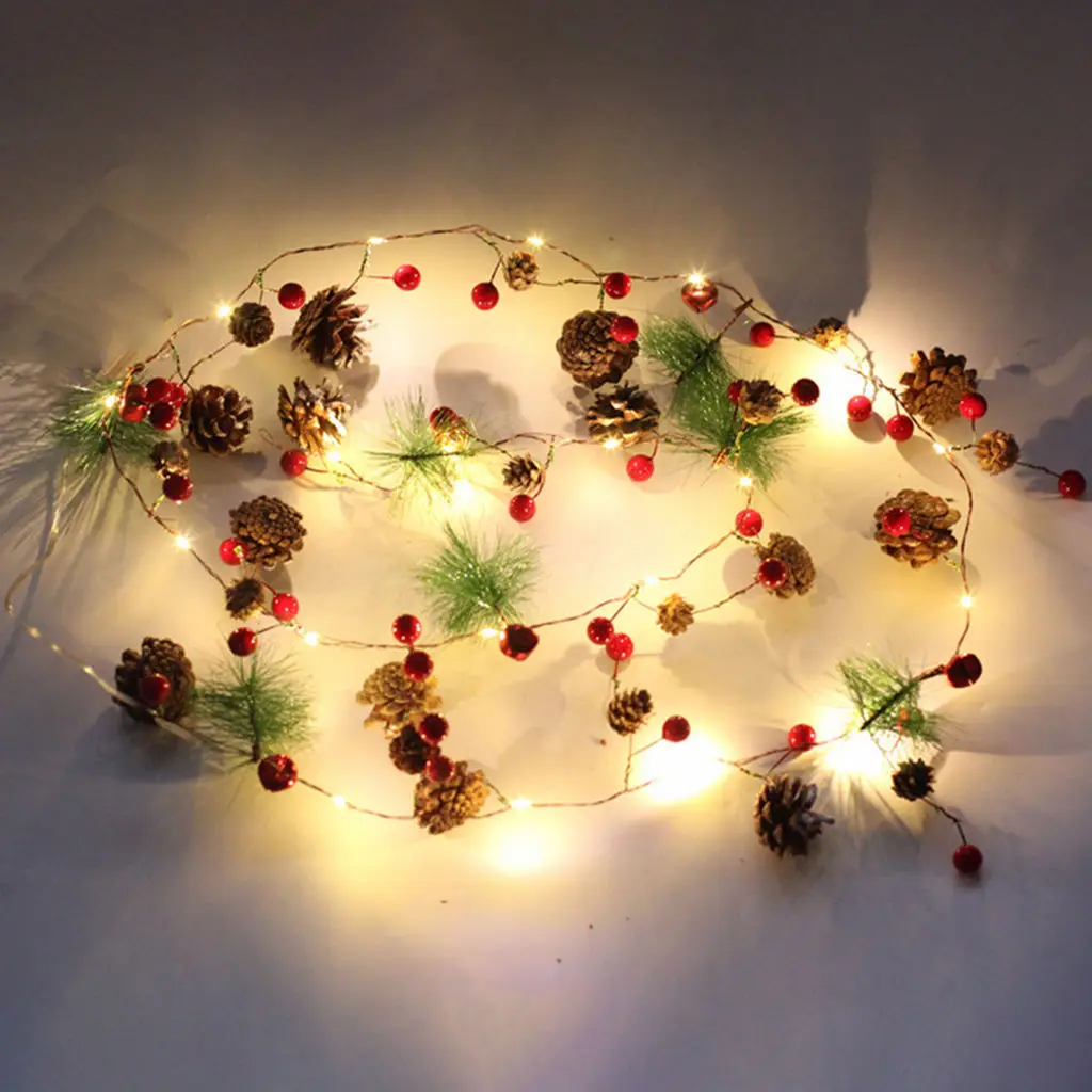 Christmas Pine Cone String Light Waterproof Holiday Lamp Halloween Ornament LED for Garden