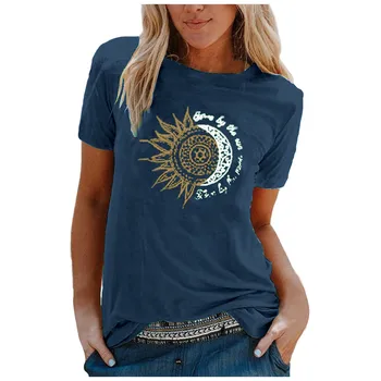 Women’s Sun And Moon Print T-Shirt Bohemian T-Shirts » Original Earthwear