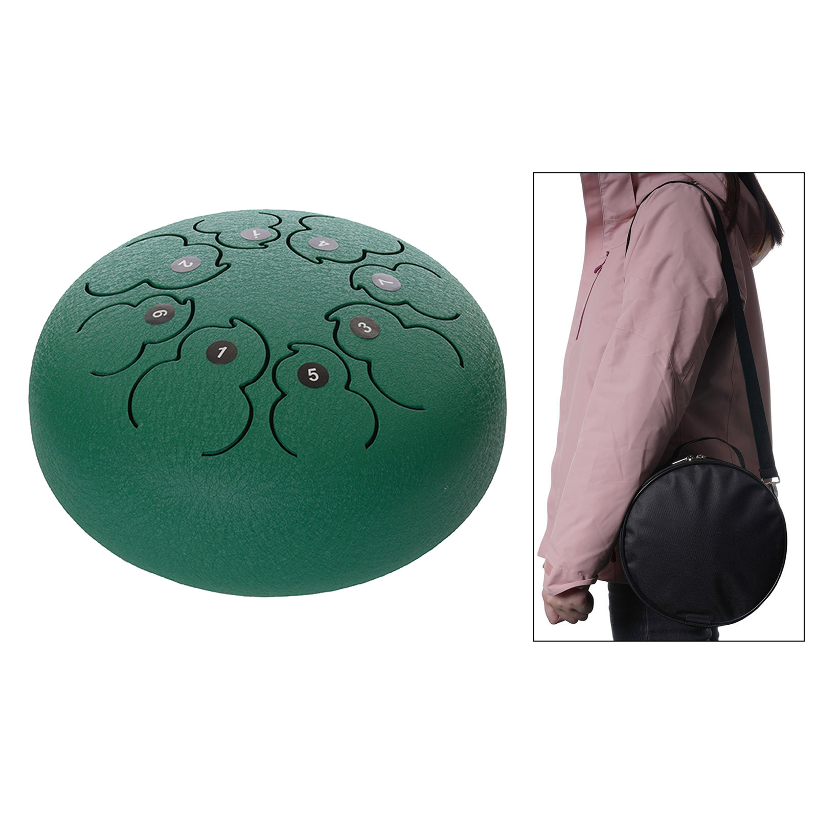 1pc Green Steel Tongue Drum Handpan Standard C Key with Drum Mallets Music Book Notes Stickers Gift for Beginner Pro
