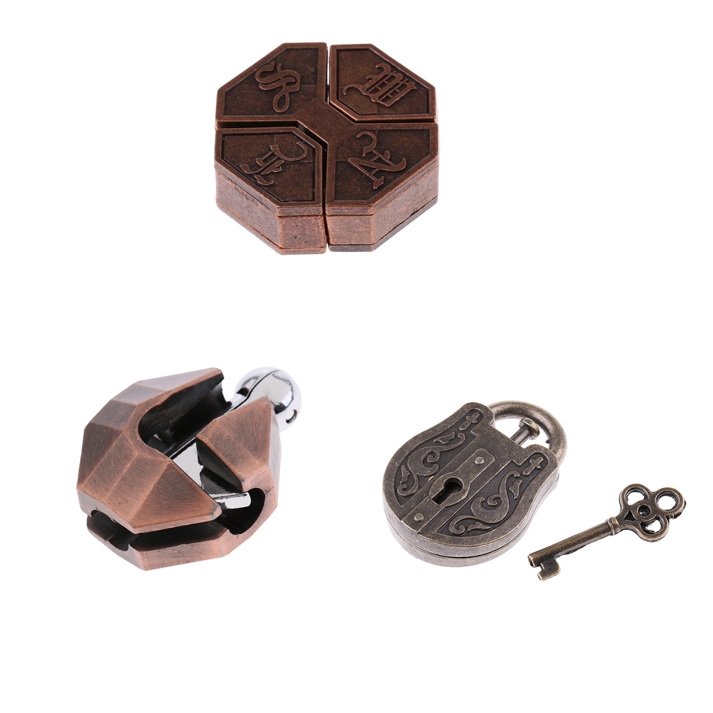 3x Vintage Lock Puzzles Brain Teaser Kids Mind Game Toy IQ Test Magic Trick