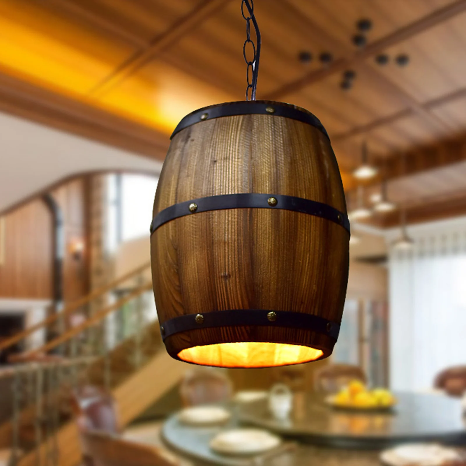 Industrial Wooden Wine Barrel Shape Ceiling Lights Shade Restaurant Ceiling Lamp Shade Office Home Decor Chandelier Lampshade