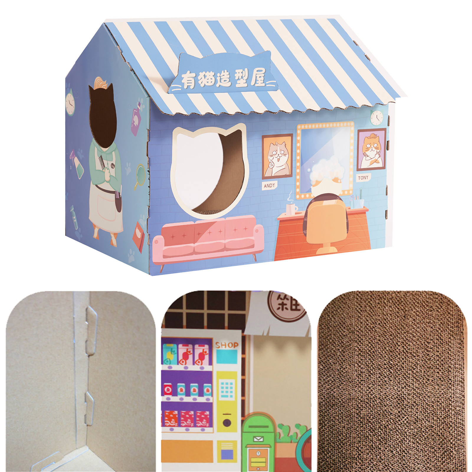 Villa-Shaped Cat House with Windows Removable Cat Shelter Cat House for Kittens and Adult Cats