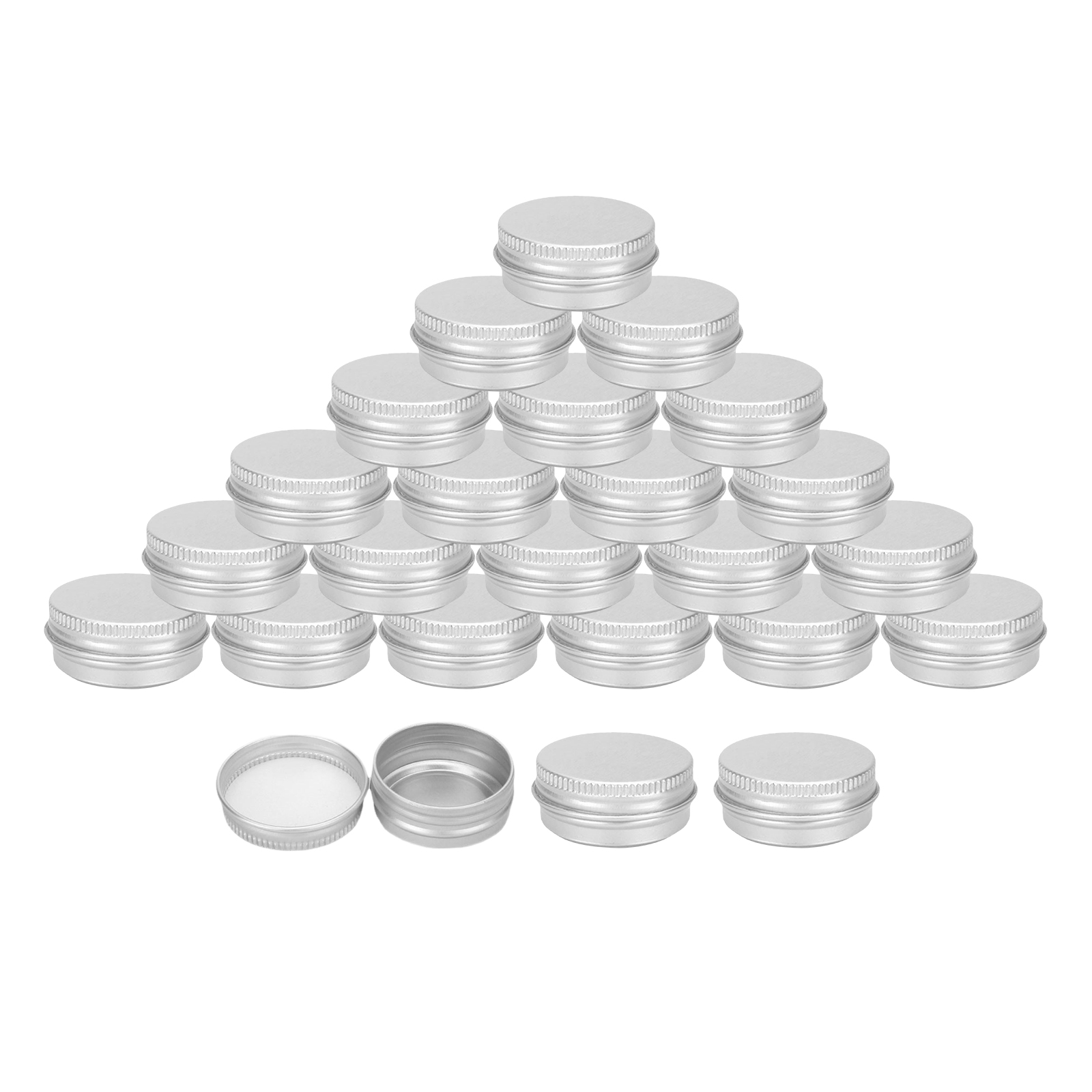 24pcs Tin Jars Aluminum Round Screw Top for Rhinestone Lotion Tins 15g/15ml Cosmetic Container Set Sample Jar Storage Case