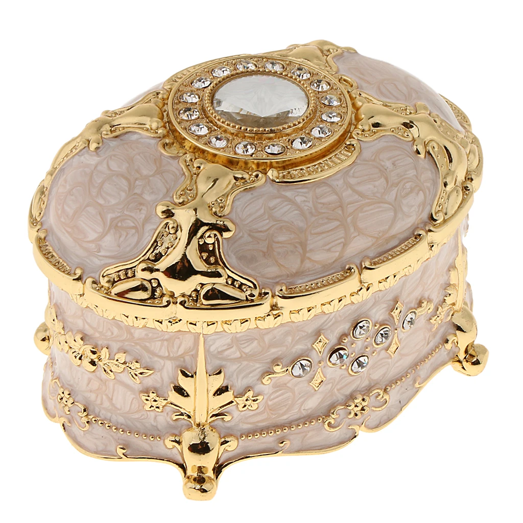 Crystal Enamel Oval Metal Vintage Jewelry Box Gift Earrings 
