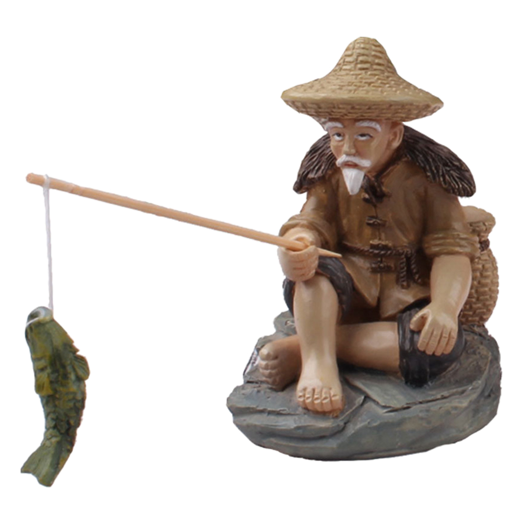 Cute Small Fisherman Figurines Sitting Garden Statue Bonsai Miniature Landscape Figure Indoor Sculpture Patio Ornaments