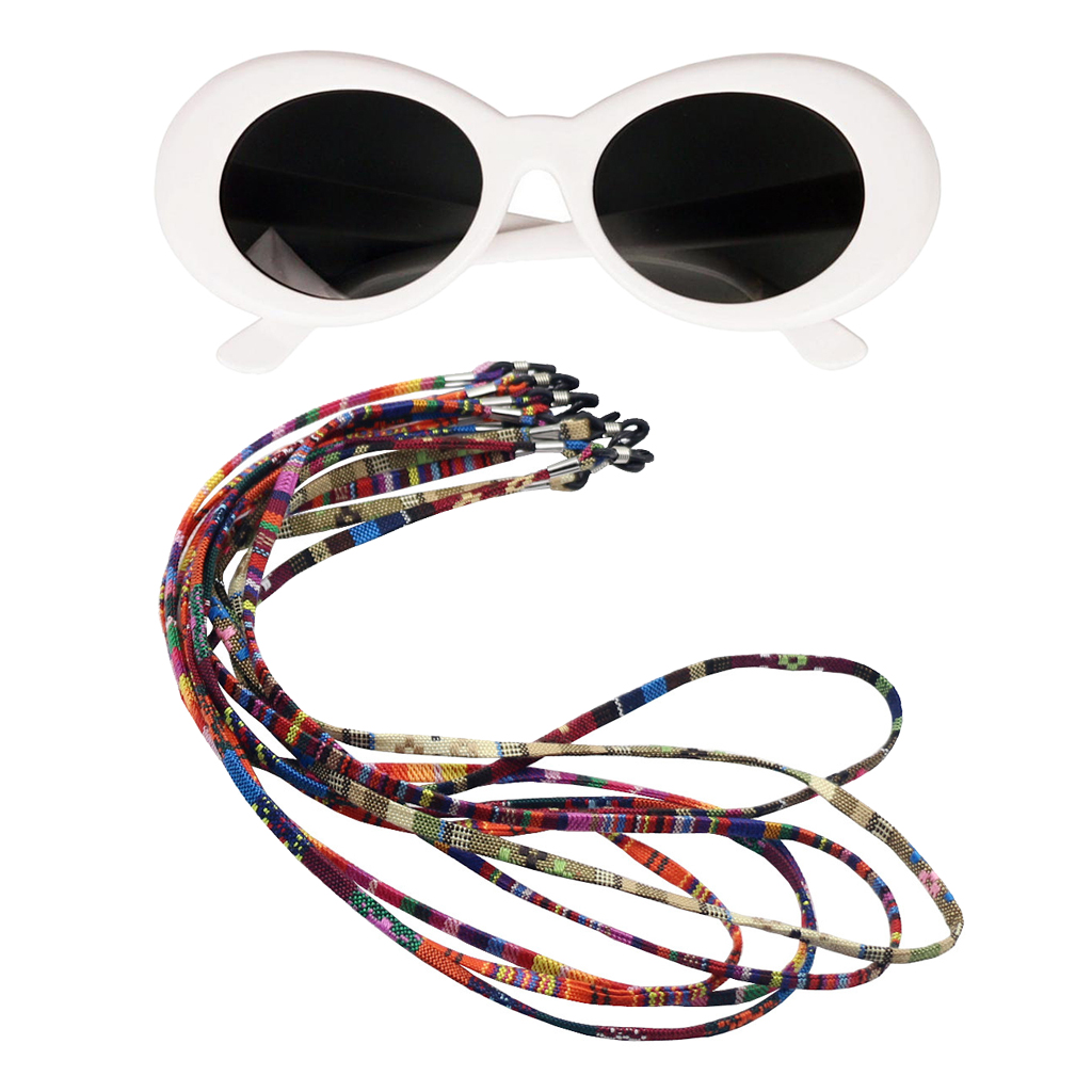 Novelty Chic Clout Goggles Sunglasses Cool  Glasses w/ 5Pcs Colorful Cotton Blend Cord Eyewear Lanyard String Holder