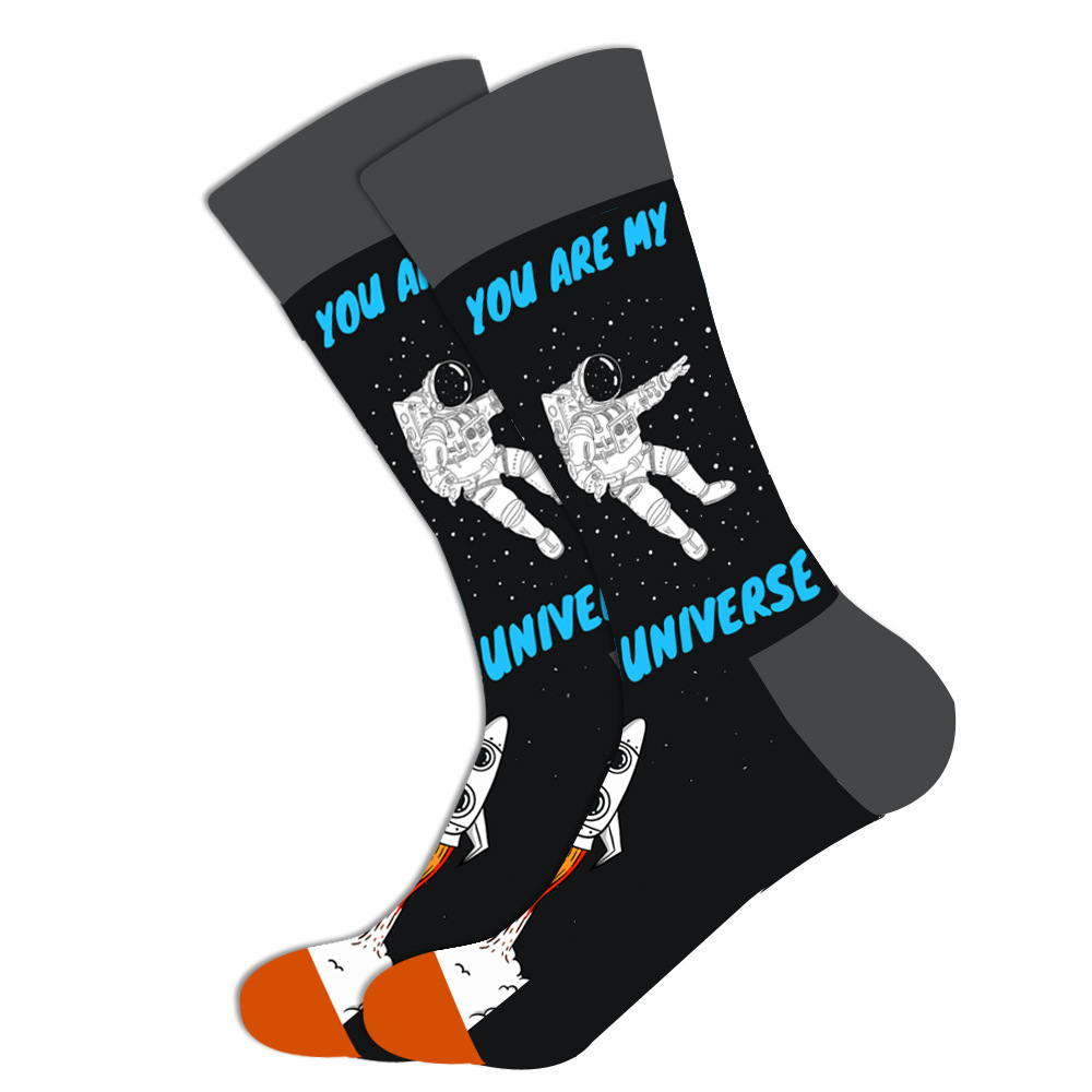 1 Paar neue geometrische Herrensocken für Herbst und Winter, Obst-Damensocken, Street-Fashion-Socken, Astronautensocken – Detail 4