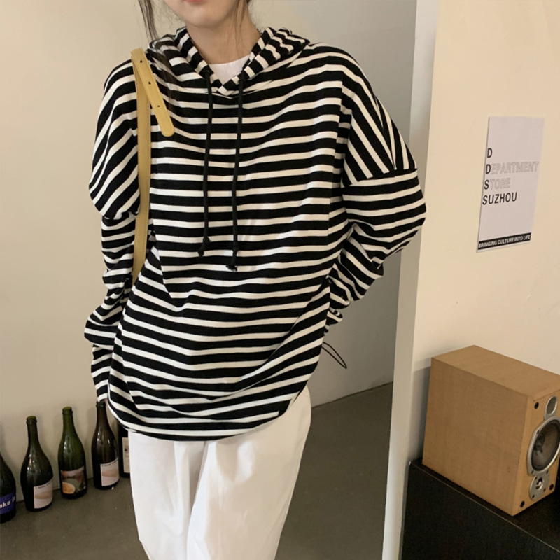 Striped Women Hoodies Sweatshirt Autumn Female Hooded Tops Casual Long Sleeve Ladies Pullovers Harajuku Basic Woman Hoodies