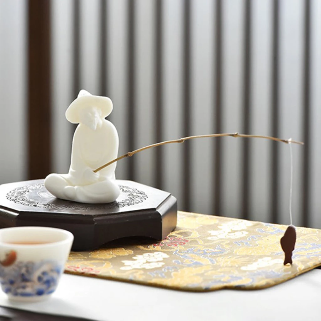 Ceramic Jiang Taigong Fishing Figurine Handmade Home Deco Creative Gift