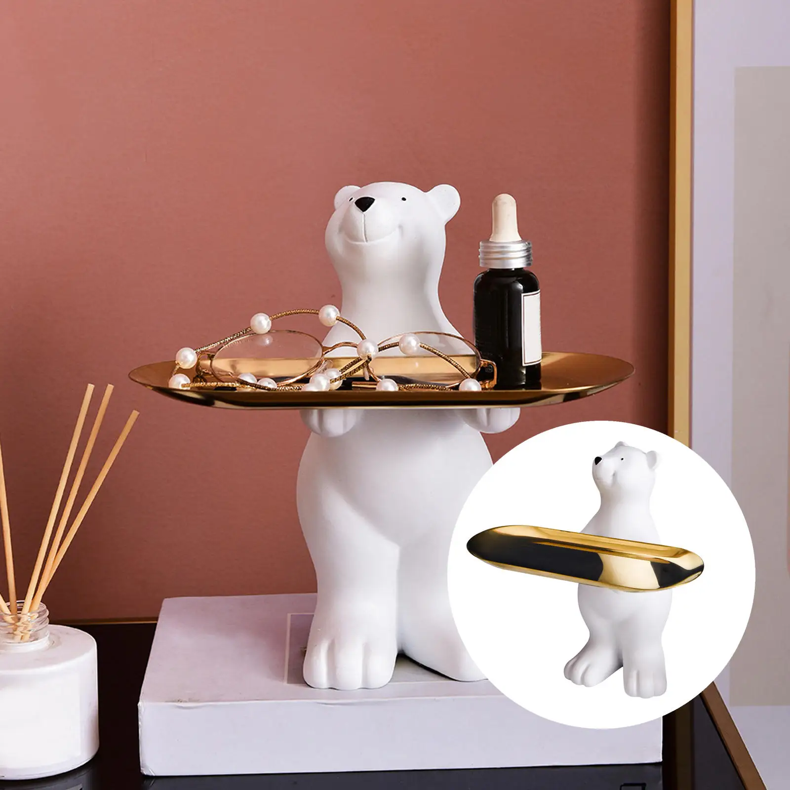 Adorable Polar Bear Figurine Decorative Dessert Organizer Tray Holder Earrings Holder Serving Tray Home Porch Decoration Crafts
