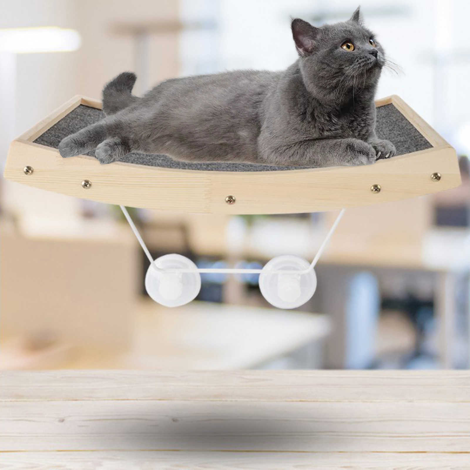 Wooden Cat Window Perch Scratch Board Resting Bed Seat Toy Sunbathing Napping Space Saving