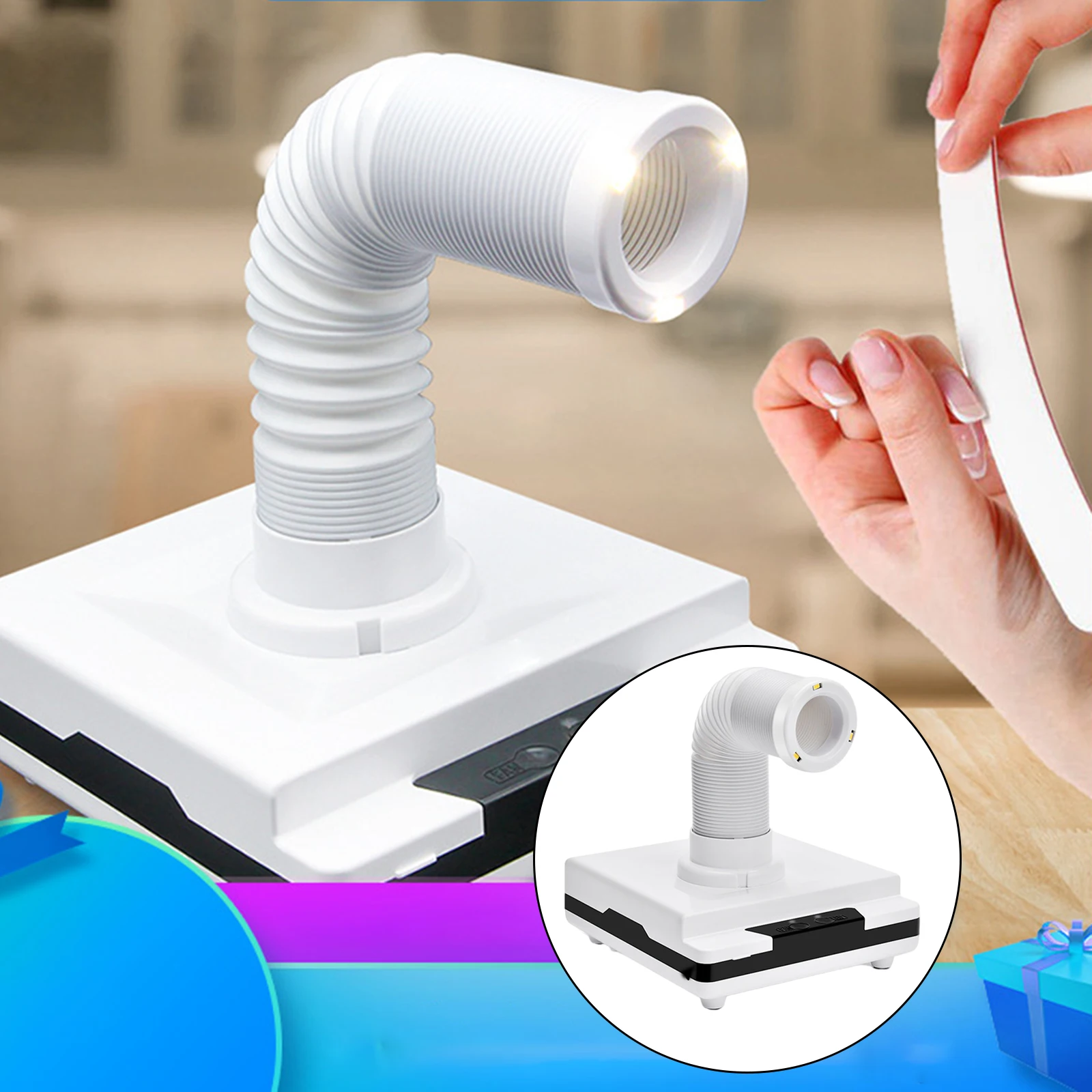 60W Nail Dust Collector Nails Fan Remover Machine with Light for Nail Drills 2 IN 1 Nail Dust Suction Collector Remover