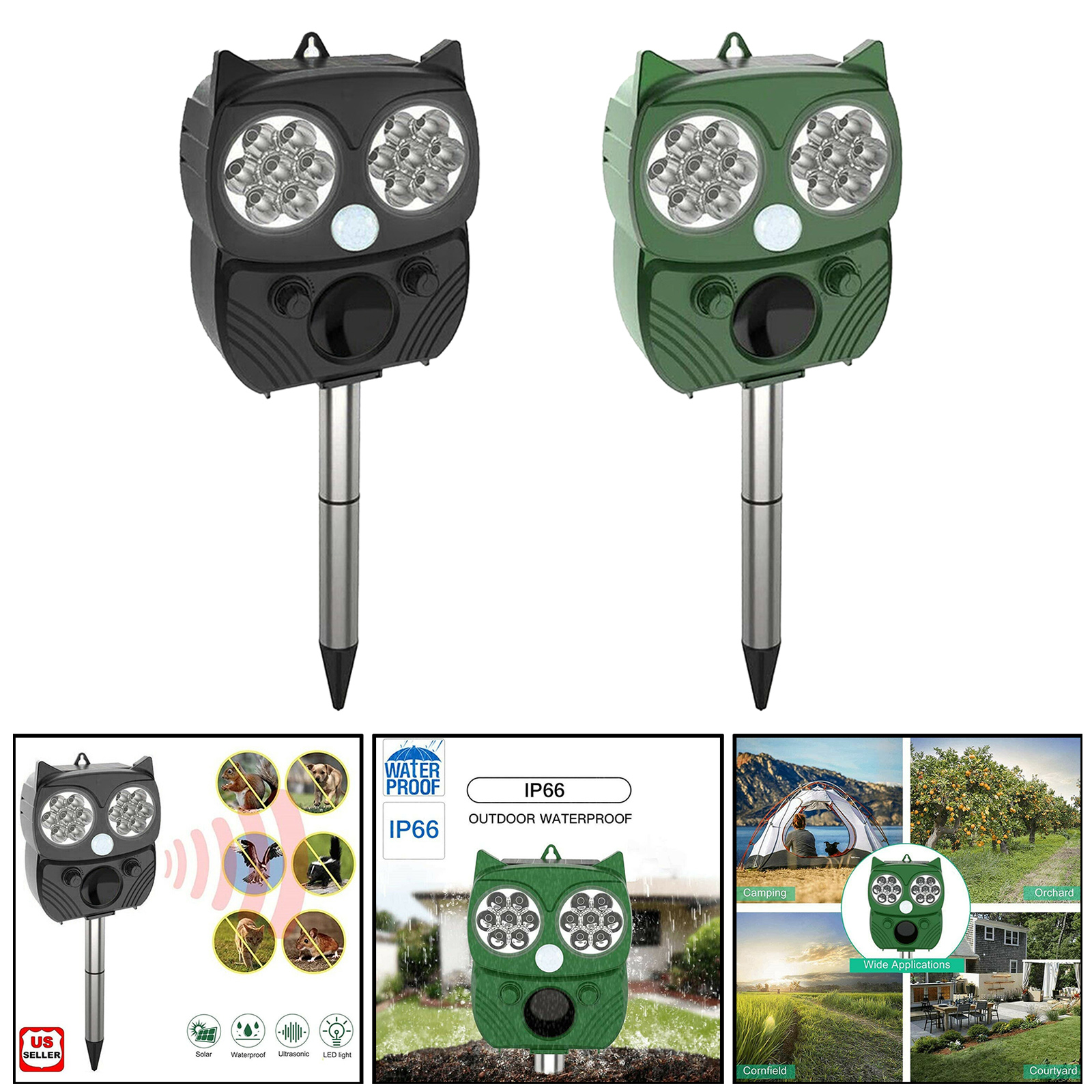 Solar Power Ultrasonic Animal Repeller IP66 Bird Dog Deer Raccoon Mice