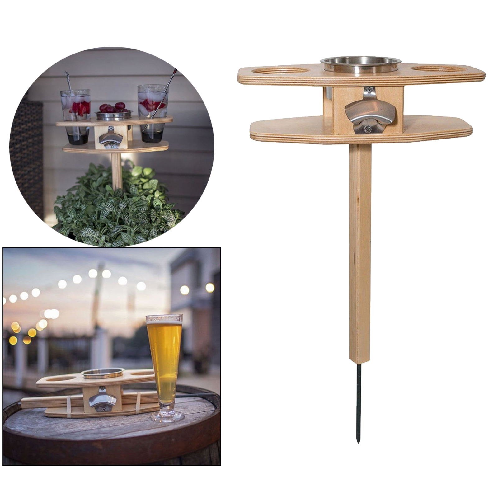 Wooden Wine Table Garden Lawn Beach Party Camping Beer Bottles Rack Stand