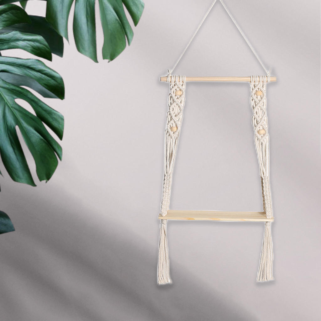 Chic Macrame Wall Hanging Shelf Woven Display Rack Home Storage Magazines Flower Pot Wood Shelf Hanger Organizer Decor