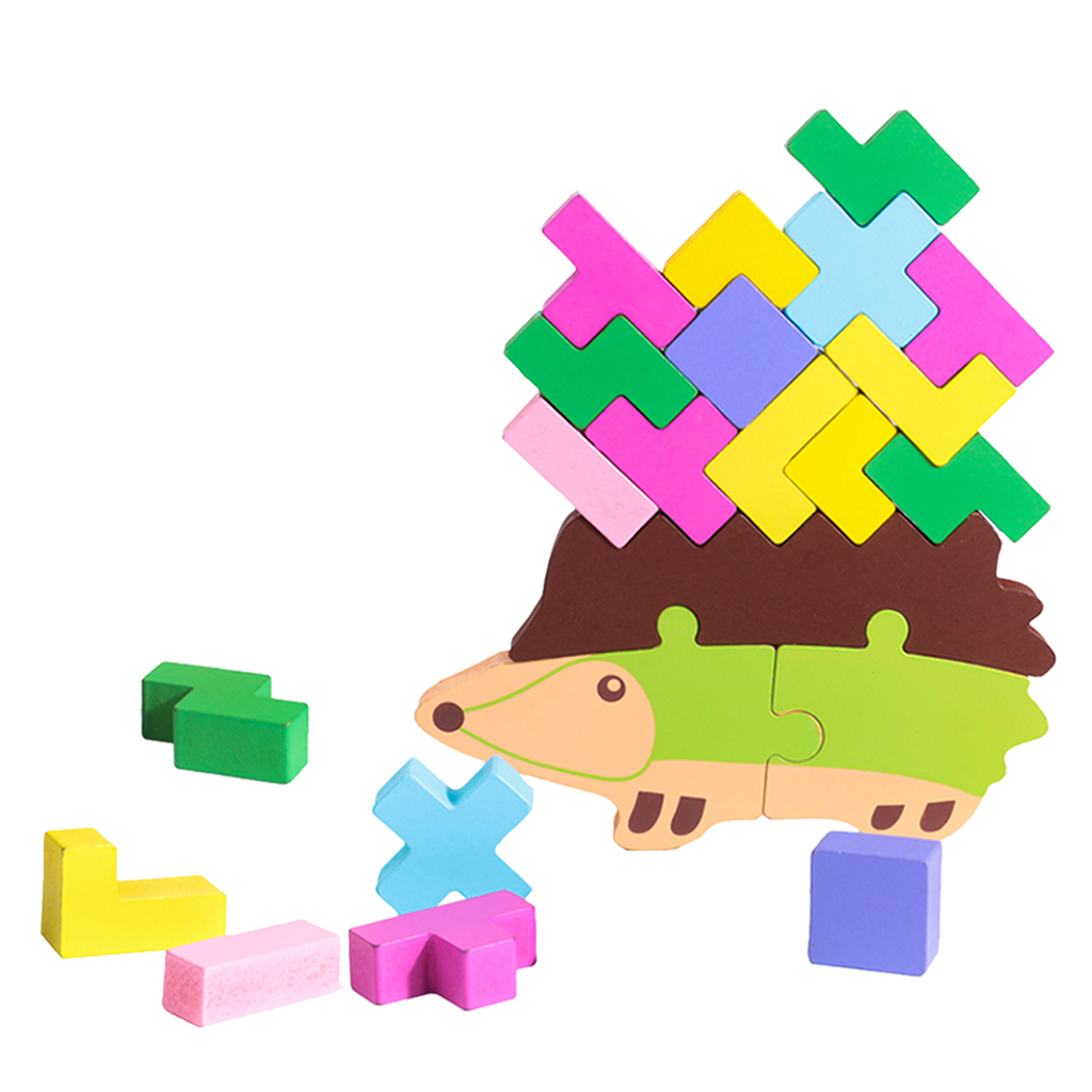 20-piece Wooden Building Blocks, Colorful Wooden Building Blocks Hedgehog Shape, Kids Puzzle Education