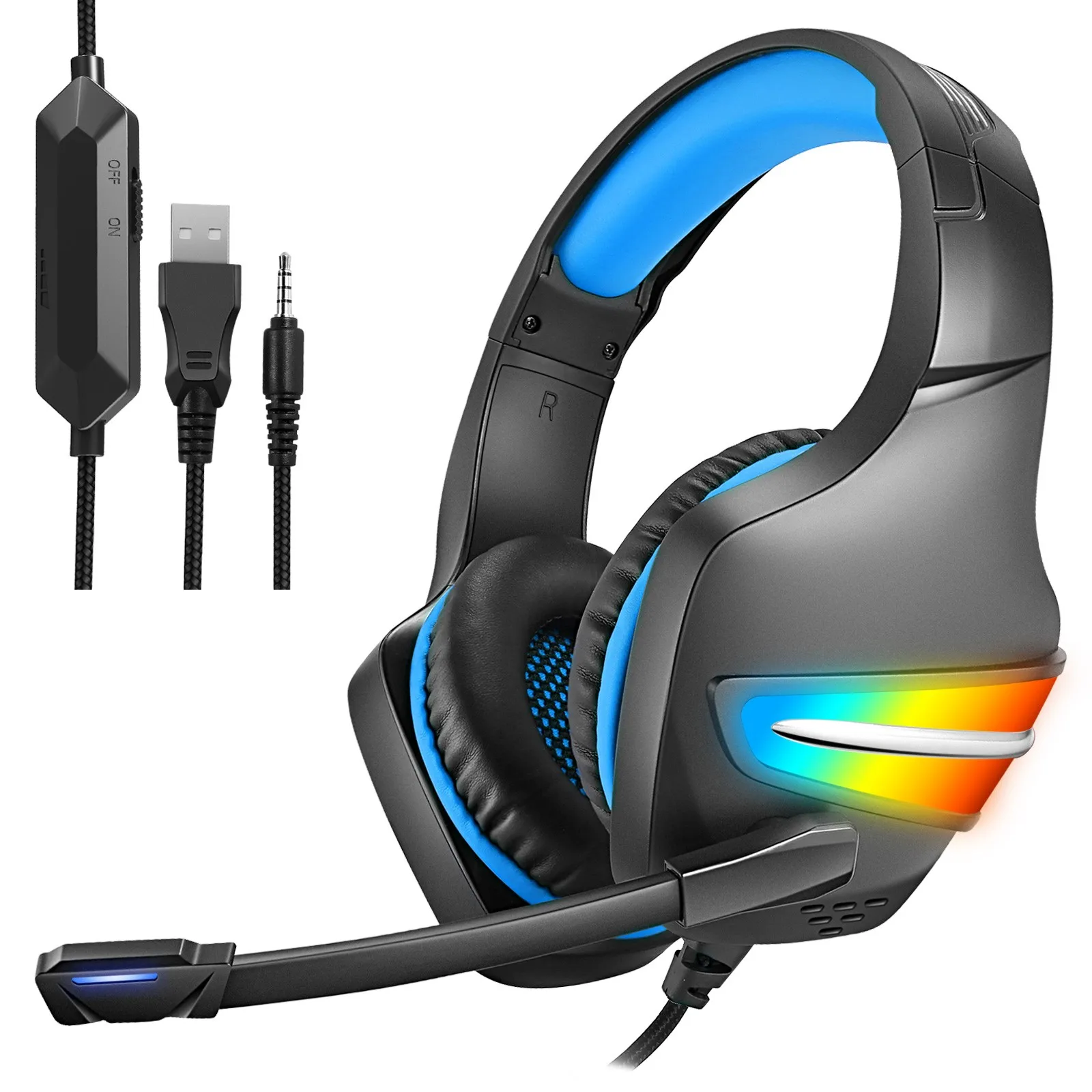 J6 Head-mounted Headphones Gaming  Wired Bass Gaming Headset With  Noise-canceling Mic Rgb Luminous Earphones For Pc - AliExpress Consumer  Electronics