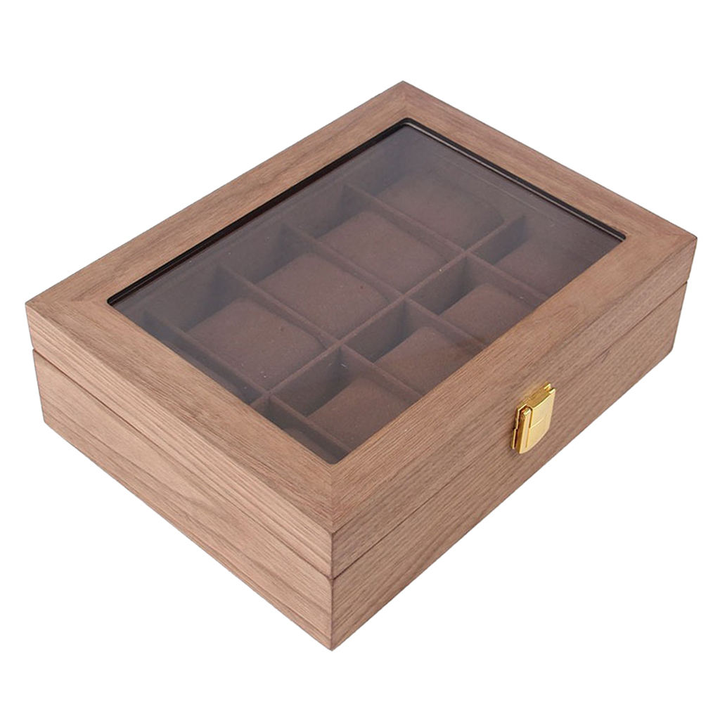 10 Slots Wood Watch Box for Men - Luxury Wooden Watches Display Case, Jewelry Storage, Large Holder with Metal Buckle