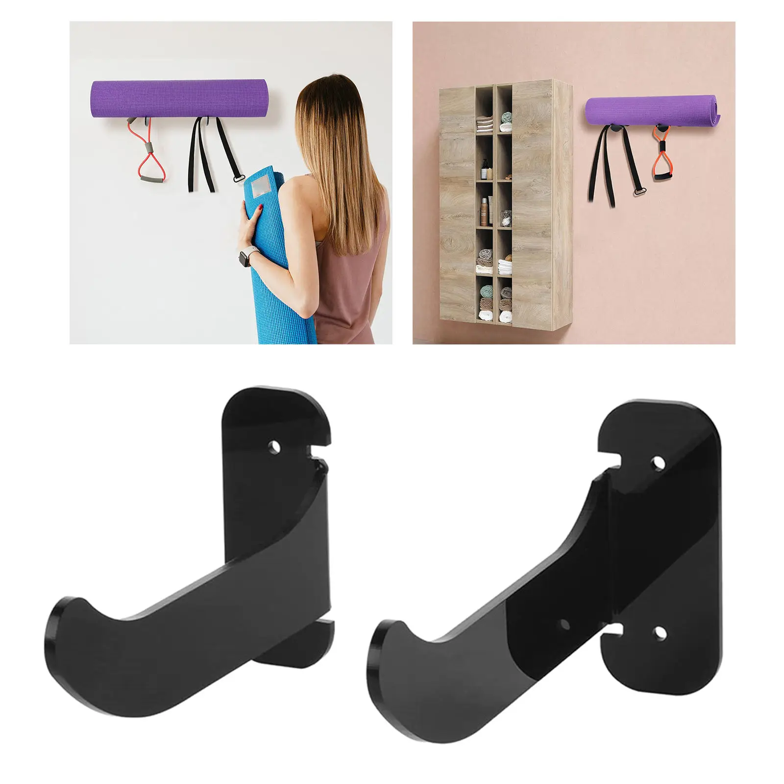 Yoga Mat Holder Hanging Rack Wall Mount for Fitness Class Towel Foam Roller